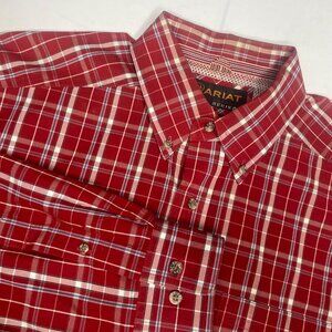 Ariat Pro‎ Series Long-Sleeve Shirt Mens L Red Plaid Button Down Vented Western